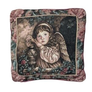 Tapestry pillow by Donna Richardson with burgundy trim
